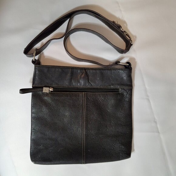 Tignanello Black Leather Messenger Shoulder Bag - Picture 1 of 9